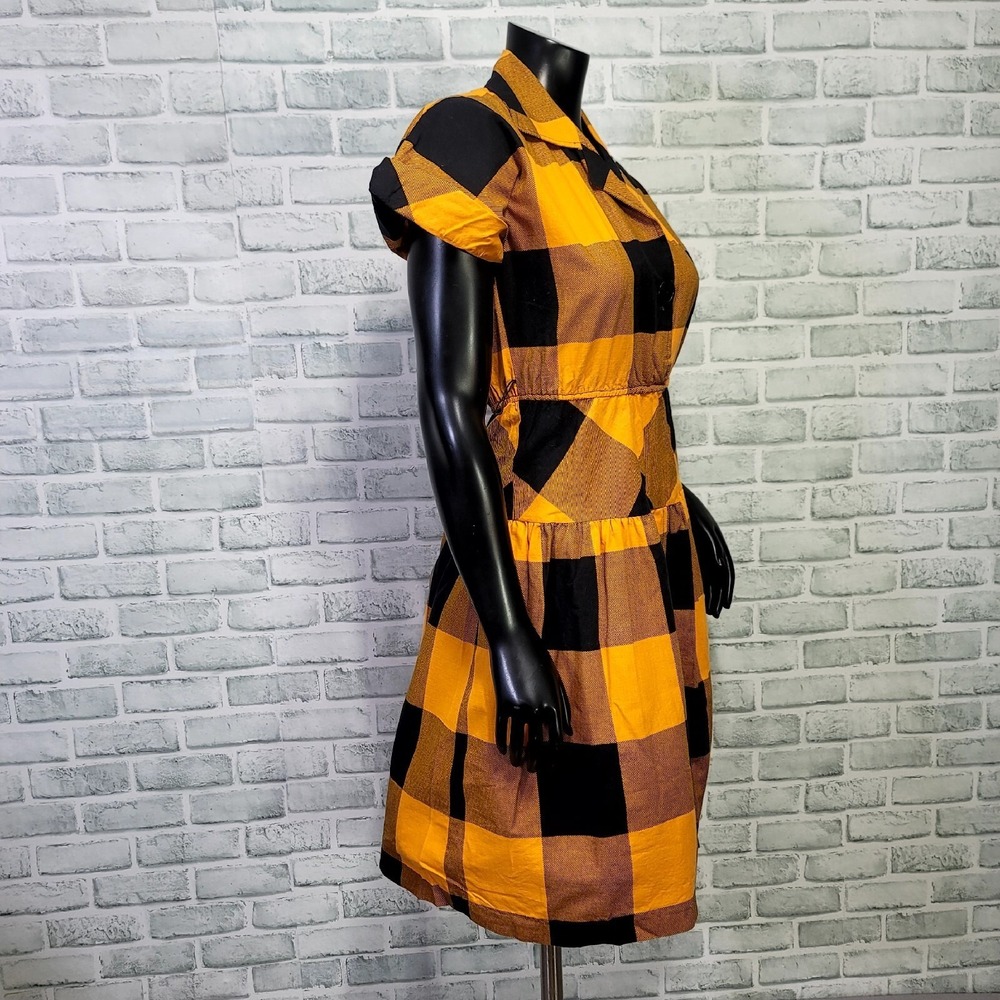 Vintage 70s 80s Joni Blair Dress Womens XS/S Orange Black Buffalo Plaid Cotton - Picture 7 of 11